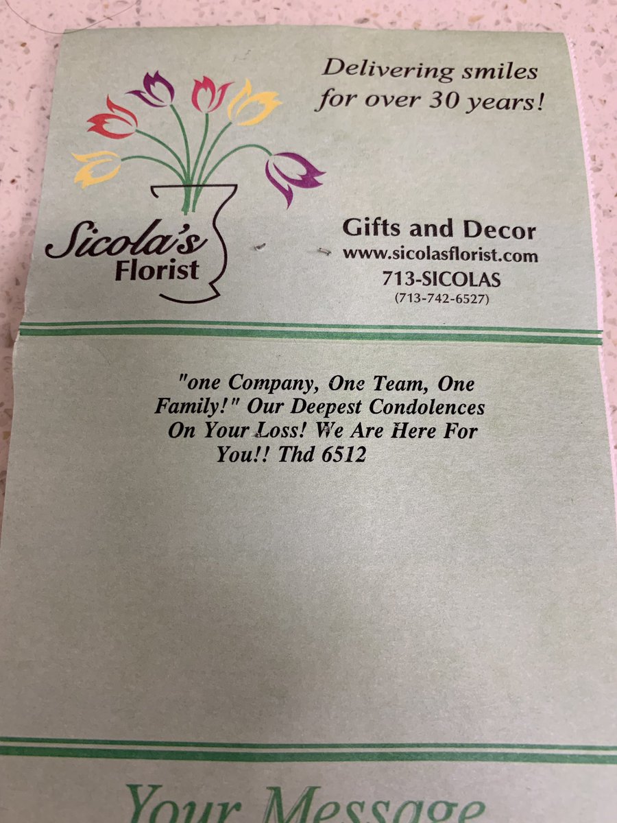Thank you #6512 for showing your support in our time sorrow. <a href="/fmm425/">Frank Madecki</a> <a href="/Seanmchandler/">Sean Chandler</a> <a href="/Rosieco06466969/">Rosiecollier</a> <a href="/JohnathanJ_713/">Johnathan Johnson</a> @rayhinthd2sixO <a href="/BordelonAaron/">Aaron Bordelon</a> <a href="/THD6512/">The Home Depot #6512</a> <a href="/LaShonda7977/">LaShonda Gertman</a>