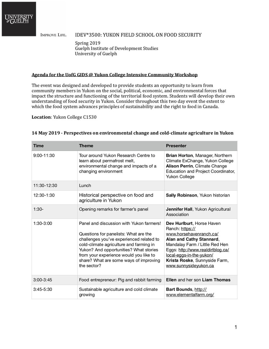 laurensneyd's tweet photo. The @IDSGuelph Yukon Field School on Food Security in Canada's North is convening a workshop @yukoncollege 14-15 May - check out the fantastic line-up kicking off the field school!! https://t.co/iBo4ezxffg https://t.co/FIOqLxrt8z
