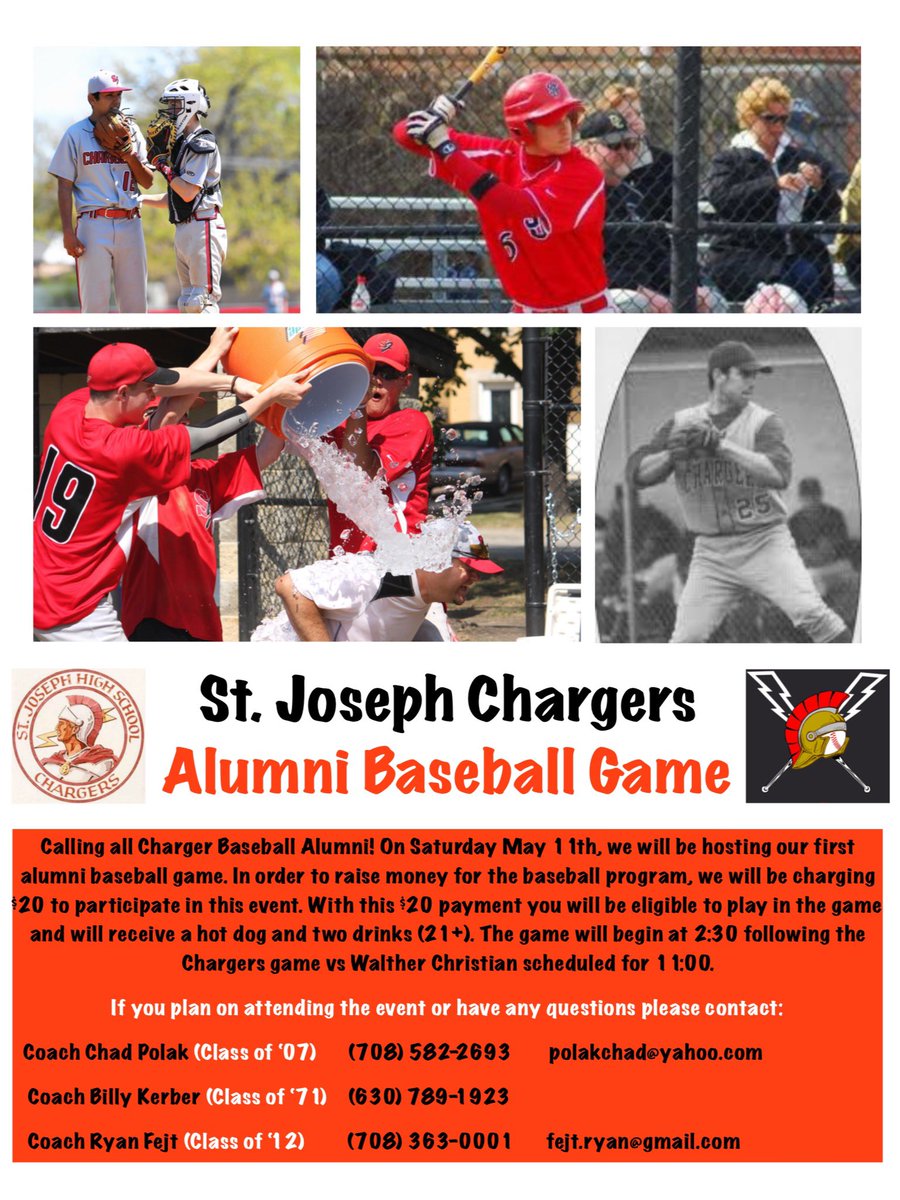 JoesBaseball's tweet photo. 🚨DON’T FORGET🚨

Saturday, May 11th is our first Charger Baseball Alumni Game 

Come play, come watch, or just come out and enjoy time with old teammates!

#ChargerPride #JoesMade @wearestjoes 

PLEASE READ ALL THE IMPORTANT INFORMATION BELOW 
⬇️⬇️⬇️⬇️⬇️ https://t.co/thO0mzwV8P