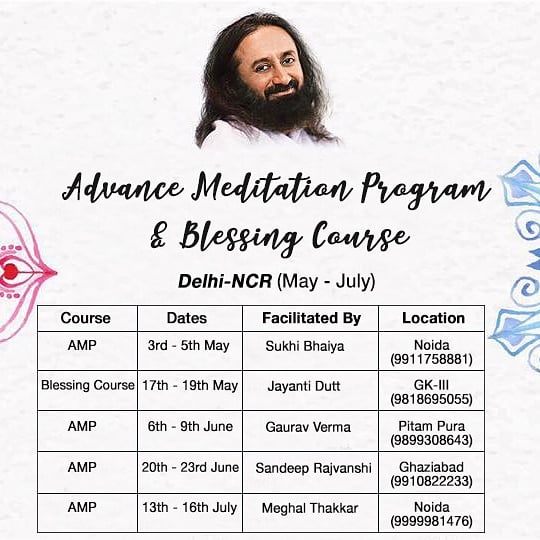 sand_vaswani's tweet image. Soak in waves of bliss this Summer and cool of your heads with #AdvancedPrograms of @ArtofLiving scheduled in #DelhiNCR in the upcoming 3 months. Do share with your #Artofliving friends. @SriSri @ArtOfLivingNTC @rajeshjagasia