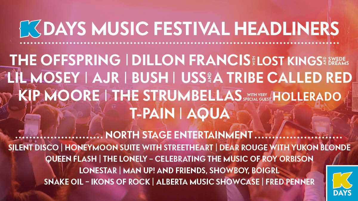 KDaysyeg's tweet image. Here’s the Headliners at the #KDays Music Festival this July 19-28!  

Your K-Days Gate Admission includes access to all these concerts! K-Days Premium Party Tickets and Gate Admission on sale this Tuesday, May 7!  bit.ly/2IJi9gq #Headliners #Revealed #YEG #YEGmusic