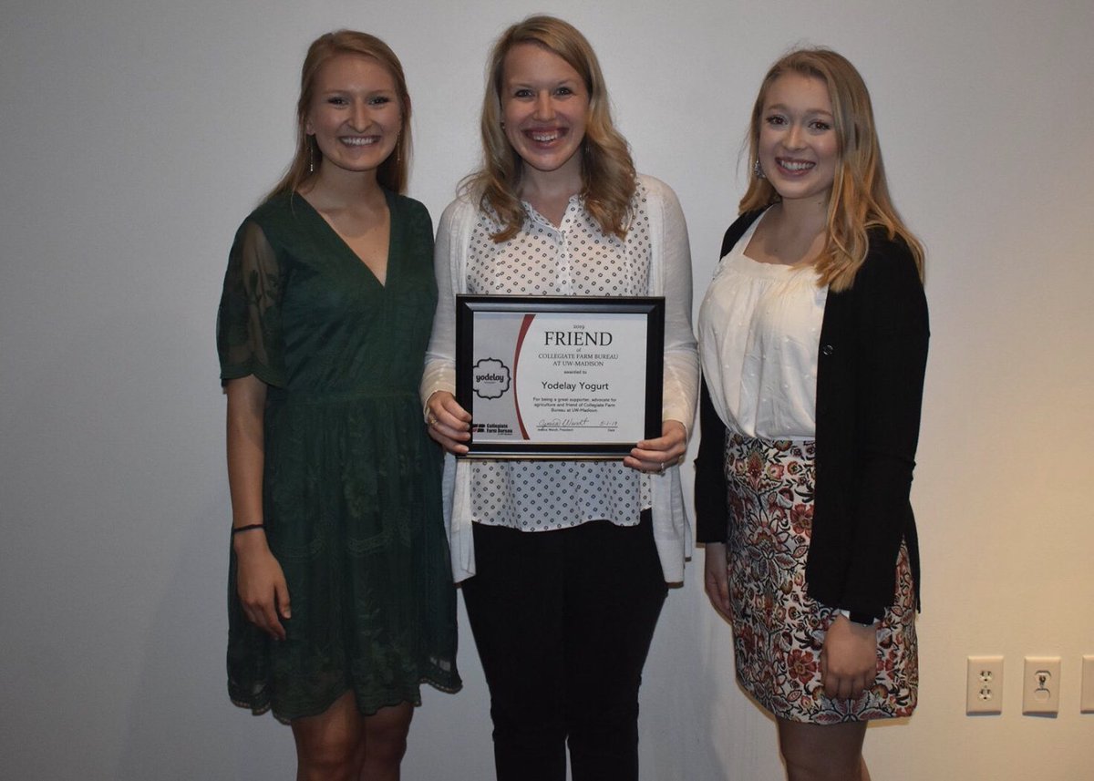 Feeling super honored &amp; humbled to receive the 2019 Friend of the Collegiate Farm Bureau at UW-Madison. Yodelay is so thankful to get to work with such amazing students. Thank you so much! 🎉🏅