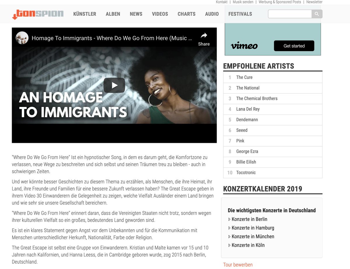 Thanks @TONSPION_de for this kind writeup - and for spreading our positive uplifting “Homage To Immigrants”! Hallo Deutschland much love from Cali #immigrants #homagetoimmigrants tonspion.de/musik/great-es…
