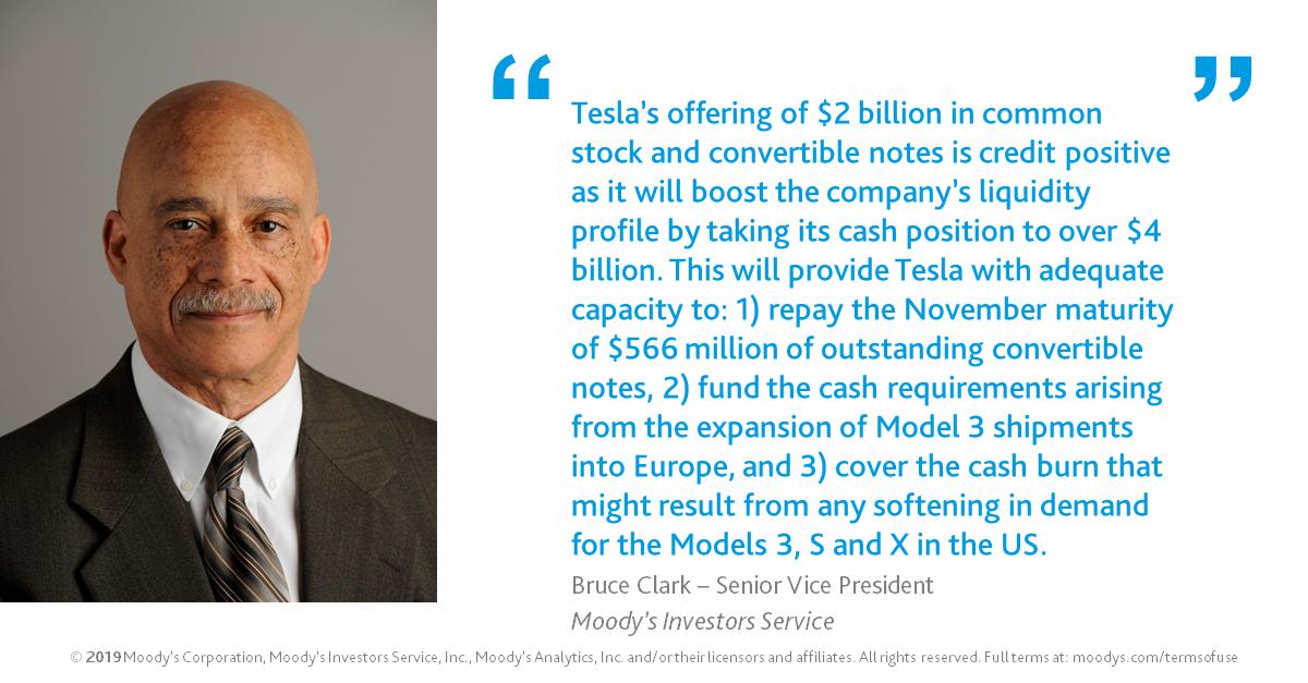 moodysratings's tweet photo. Moody's analyst Bruce Clark weighs in on #Tesla's $2 billion offering https://t.co/2BRGvTwbNP