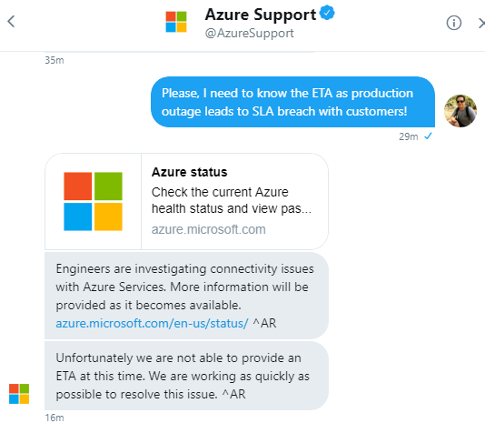 mglauco's tweet photo. #azuredown again! No ETA @AzureSupport https://t.co/JxR7PRtQNn