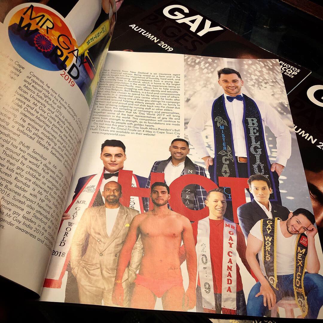 JoshRimer's tweet photo. Ok, this is pretty dang cool - the largest gay publication in South Africa says Iโm a sure contender! ๐ #MrGayWorld2019 #gaypagessa #MGW2019 https://t.co/efnPti08FA