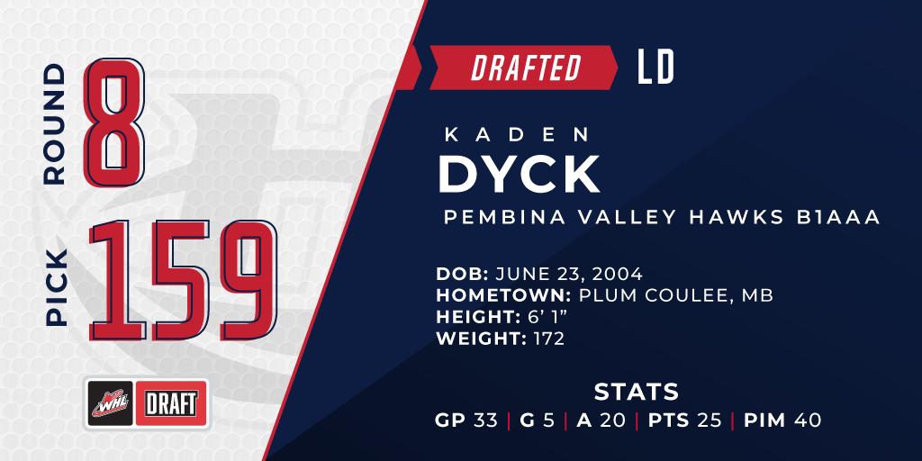 With the 159th overall selection in the 2019 #WHLBantamDraft, the #WHLCanes are proud to select Kaden Dyck! #CaneTrain #FueledByPassion #YQL
