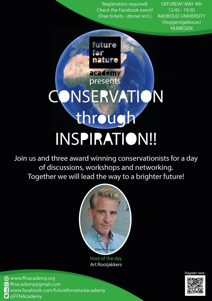 FUTURE FOR NATURE ACADEMY DAY 2019. Coming up this Saturday May 4th in Nijmegen with @artrooijakkers and Future For Nature Award winners 2019: Fernanda Abra, Olivier Nsengimana, and Divya Karnad! #ffnacademyday2019 #ffn #futurefornature #passion #inspiration #conservation