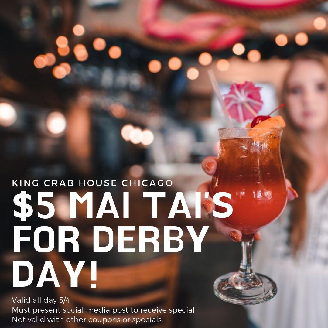 We are offering $5 Mai Tai’s this Saturday 5/4 all day long for Derby Day!!! 
***Must show social media post to get the special!*** 
Not valid with coupons or other specials.
