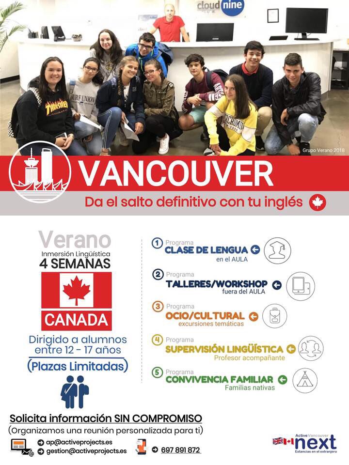 ActiveProjects1's tweet photo. VANCOUVER (CANADÁ): LA MEJOR EXPERIENCIA PARA MEJORAR TÚ INGLÉS.
4 semanas de inmersión lingüística adaptada y controlada en un contexto internacional. 5 Programas llenos de actividades sorprendentes. DESCÚBRELO EN ESTE ENLACE Y CONTACTA CON NOSOTROS.
https://t.co/DWdKQt4ddi https://t.co/pyiXJekgXs
