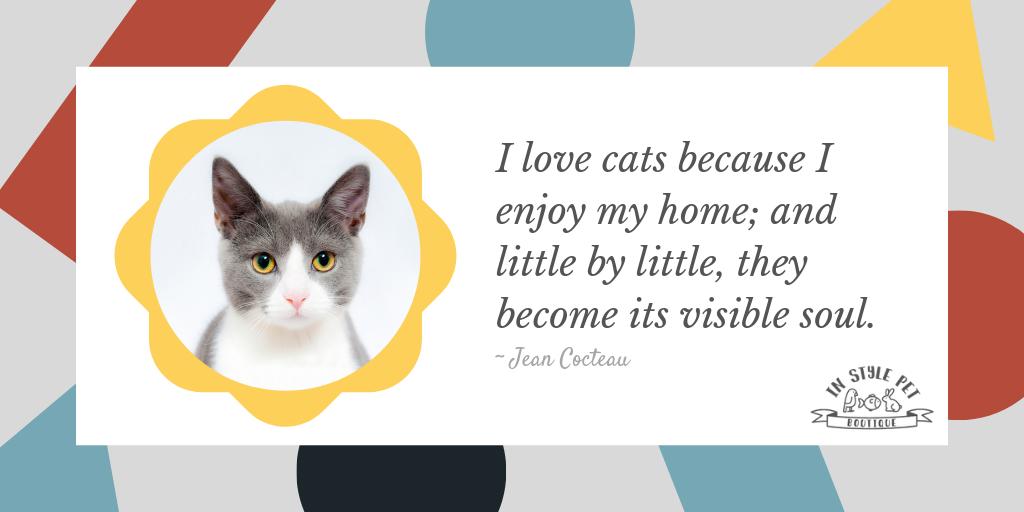 InStylePet's tweet image. &quot;I love cats because I enjoy my home; and little by little, they become its visible soul.&quot; ~ Jean Cocteau #NationalPetMonth #CatQuotes
