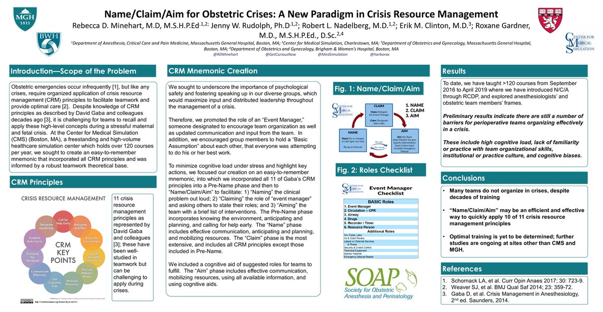 MedSimulation's tweet image. Check out our Name/Claim/Aim© poster from this morning’s Scientific Poster Session at #SOAPAM2019: ow.ly/Qy8550tV5we #SOAPposter #NameClaimAim #ObAnes #Anes @RDMinehart @GetCuriousNow @harborrox