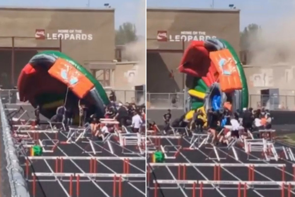 nypost's tweet image. Bounce house goes airborne, injuring five students trib.al/Hs2wVZI