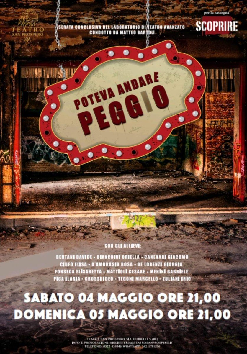 #Scoprire2019
Sabato 4  doemenica 5 ore 21.00 Teatro San <a href="/Teatroprospero/">Teatro San Prospero</a>
