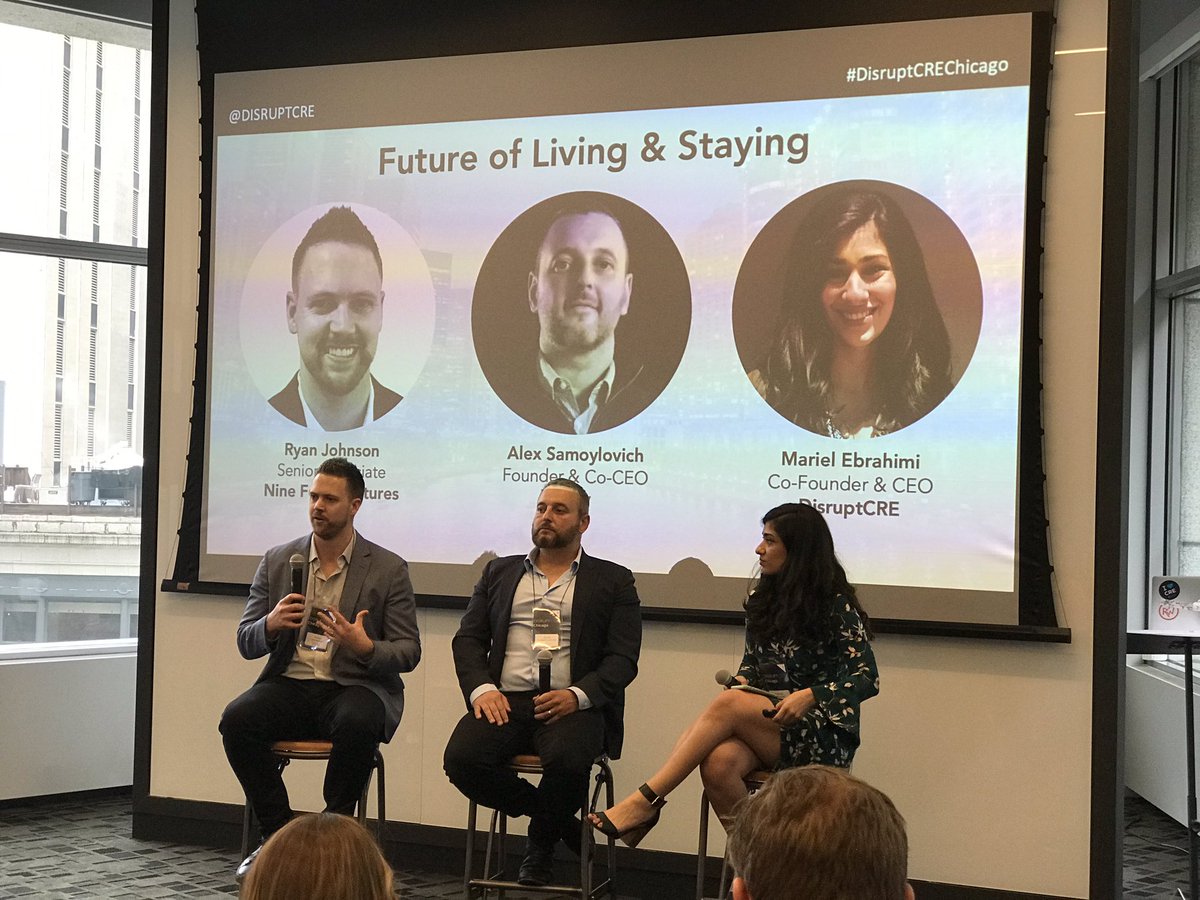 “We’re developing a hybrid of Air BnB &amp; hotels offering a reliable experience in any market w/o having to play “Air BnB roulette” where you sign up but don’t know what you’ll get until you get there.” —Ryan Johnson, Senior Associate, Nine Four Ventures #DisruptCREChicago