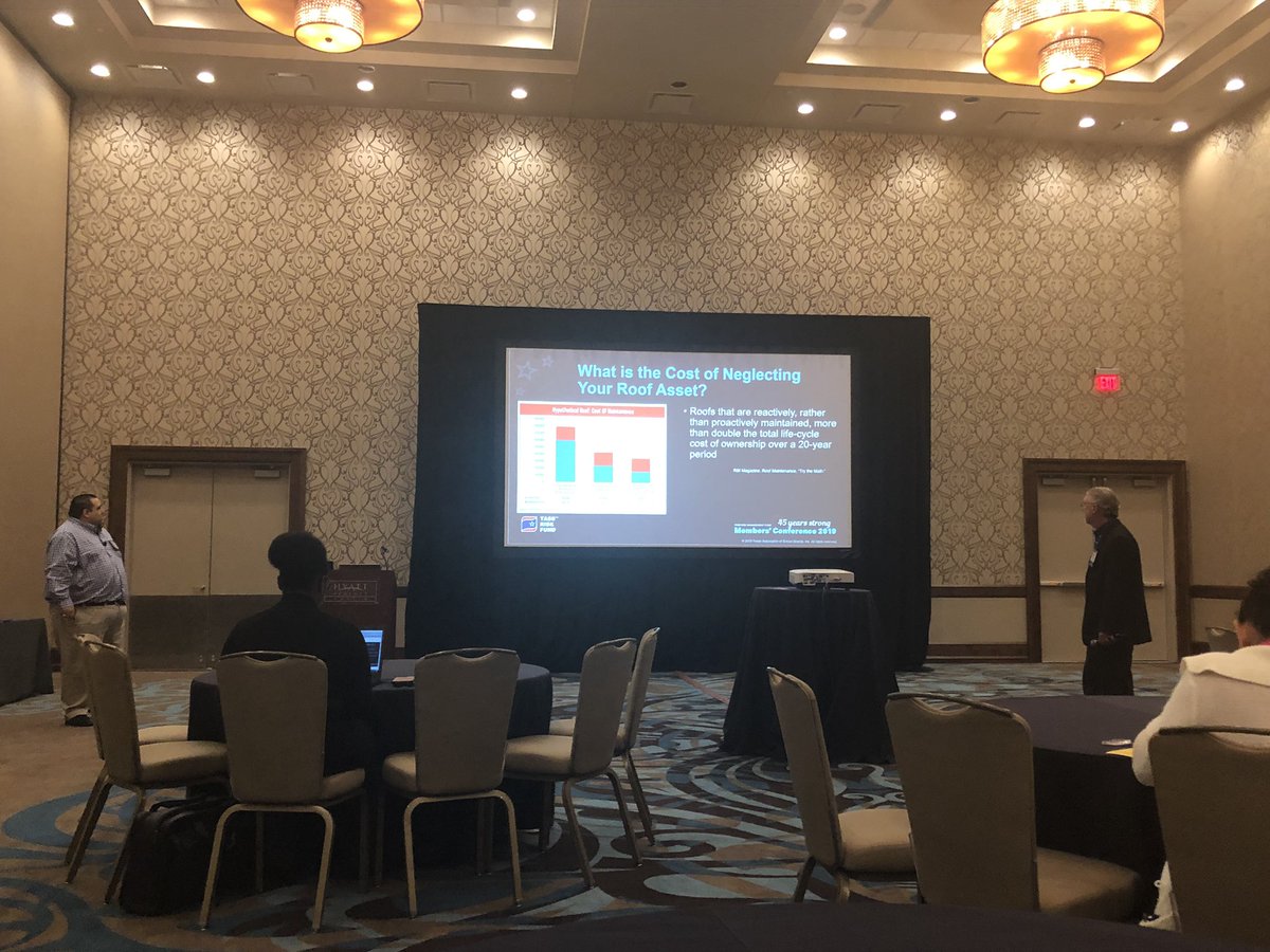 tasbrmf's tweet photo. “Roofs that are reactively, rather than proactively maintained, more than double the total lifecycle cost of ownership over a 20 year period.” Pictured: TASB Risk Solutions Consultant Jesse Gonzales and TASB Senior Claims Adjuster Kendel Blocker #MemCon19 https://t.co/2ADFpiY2PA
