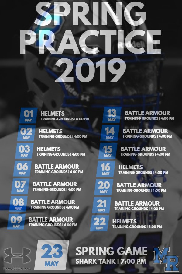 MRsharks1's tweet photo. Here is your #SpringBall2K19 schedule! Follow us on twitter for all of the updates about MRHS Football #Attack @CoachSummers1 @Shark_Athletics @sharknation843 @LowcoSports @BlufftonToday https://t.co/WL9l9FUfNT