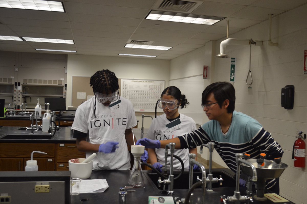 SJUscienceout's tweet photo. Aramark Ignite students from SLA Beeber visited SJU where they participated in a black berry solar cell lab hosted by the Molloy Chemical Society. Students also toured the campus and had lunch in the Campion Dining Hall. @Aramark @ULPhilly @TriZenLLC https://t.co/HoFWe80zqN