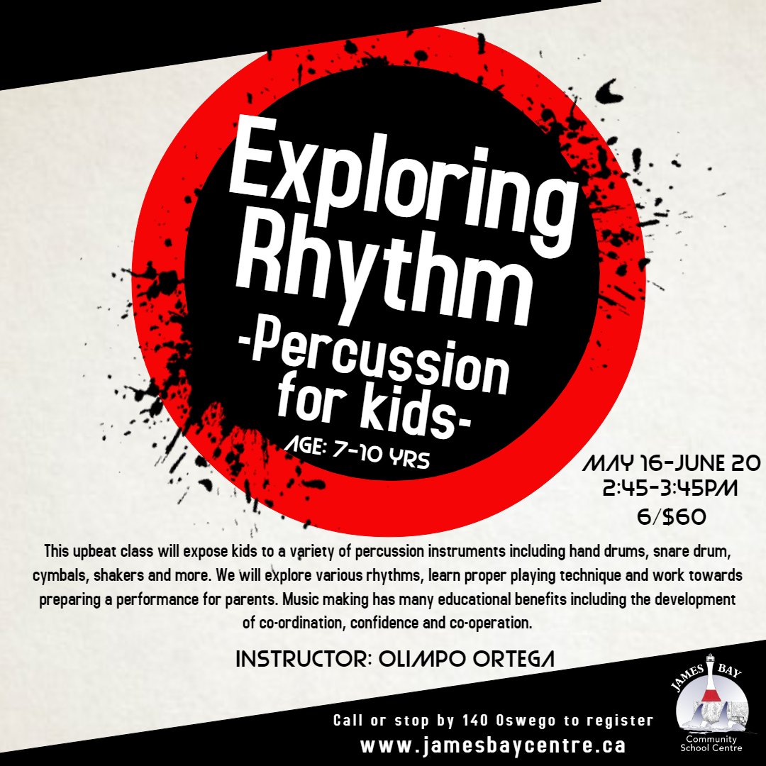 👀 Check out our new Percussion for Kids class starting May 16th! 
Music making has many educational benefits including the development of co-ordination, confidence and cooperation. 🥁

Make sure to register early to avoid disappointment!

#percussion #music #kids #community