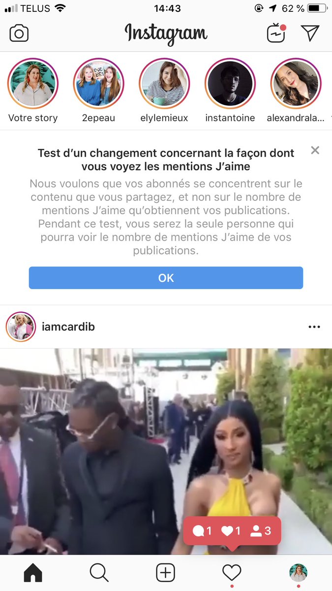 evemartel's tweet image. Omg ça y est, je n’ai plus de likes sur mon compte perso (🚫 business). Je vois le chiffre en cliquant les bulles de noms sous la photo, mais personne d’autre ne voit. Ça fait drôle, mais je trouve ça intéressant de voir l’impact! #instagram #instagramtest #canada