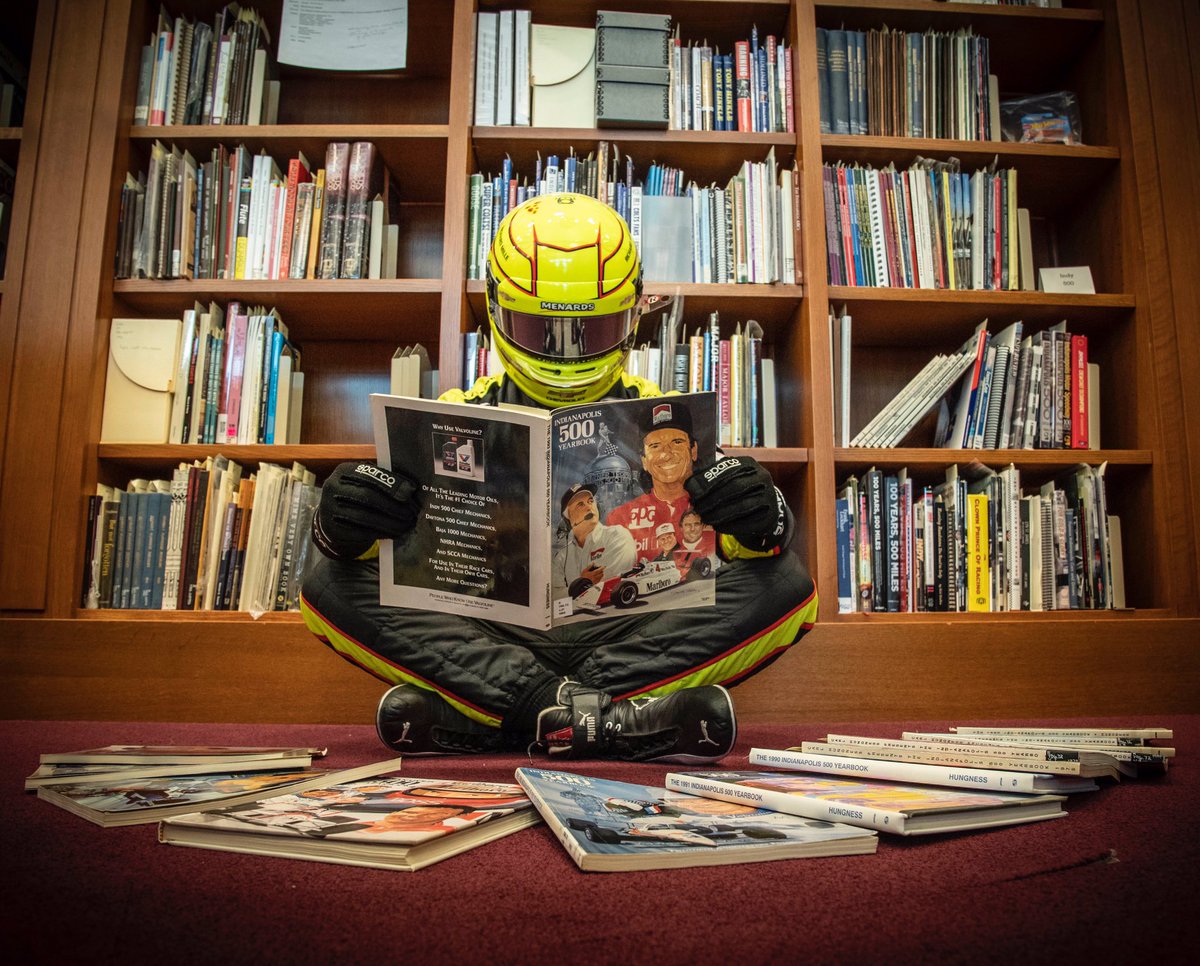 🤓📚 Some light #Indy500 prep reading!  Check out those  familiar <a href="/Team_Penske/">Team Penske</a> faces... #studyhard