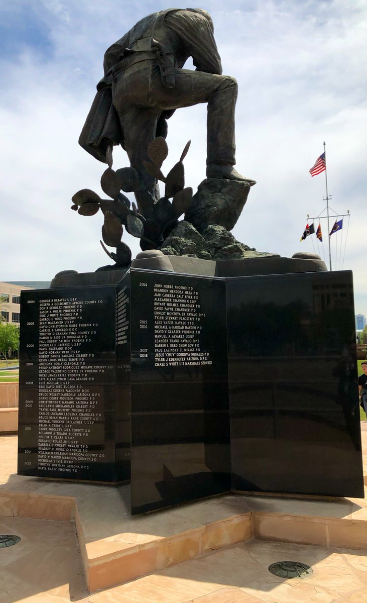 GeneralBrnovich's tweet photo. On Monday, May 6, the AZ Peace Officers Memorial Board will honor officers who have made the ultimate sacrifice. This year we will honor three AZ officers who lost their lives in the line duty in 2018. Their names were recently inscribed on the memorial. 
https://t.co/RLbPlvYz0T https://t.co/xpbf3E9lY4