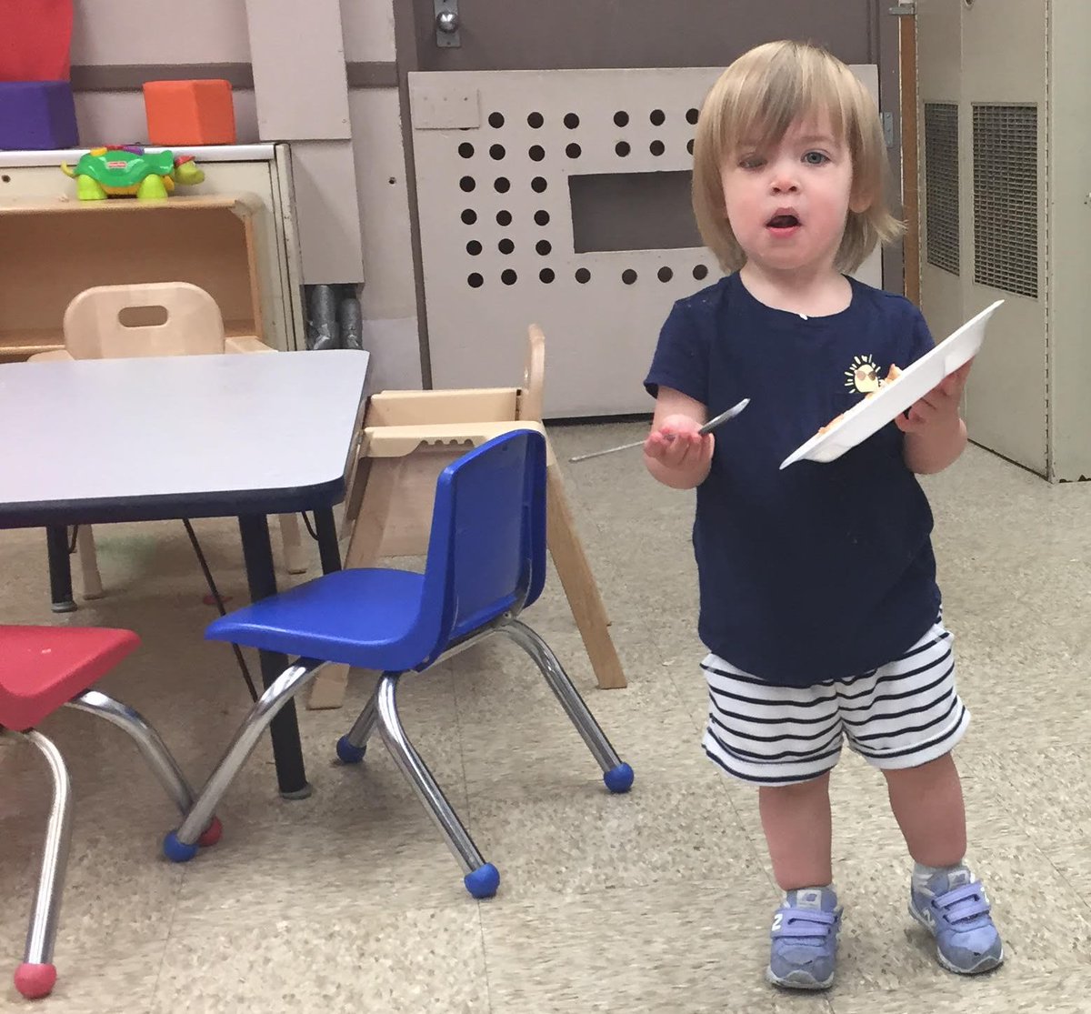Toddlers do, as toddlers see. Addison is learning self-help skills. Starting in the toddler years, children can help set the table, serve themselves, or even help take their dishes to the sink.