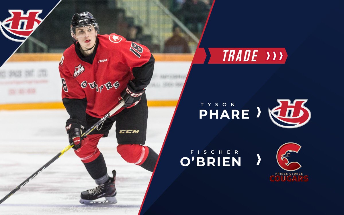 WHLHurricanes's tweet photo. TRADE: The #WHLCanes have acquired 2002-born skater Tyson Phare from the Prince George Cougars in exchange for 2003-born forward Fischer O'Brien! #CaneTrain #FueledByPassion #YQL 

MORE: https://t.co/qgRSSDap0y https://t.co/2fjJsq2Lis