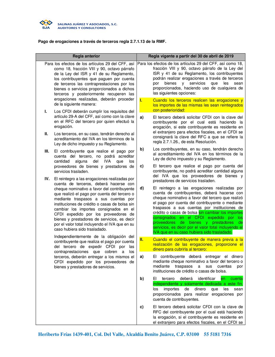 SALINASJUAREZAS's tweet photo. Buena tarde,
   
Compartimos el comparativo de la regla 2.7.1.13 referente a los requisitos que se deben cumplir en el caso de pago de erogaciones a través de terceros. https://t.co/44LNf99V6J