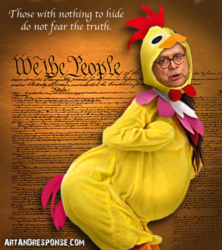 ArtAndResponse's tweet photo. Trump and his attorney general, #chickenBill Barr fear that what we'd find out would be something for them to worry about. https://t.co/hORTsKmPLA