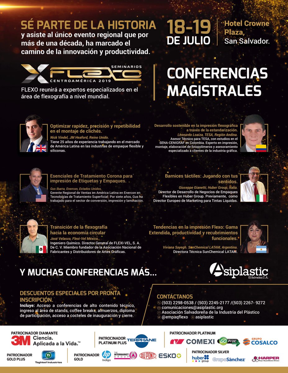#ConoceALosConferencistas de #Flexo2019 el único seminario en la región donde encontrarás las principales novedades y tecnologías del futuro para color e impresión en el mundo de la flexografía. DESCUENTOS ESPECIALES POR PRONTA INSCRIPCIÓN, válidos hasta el 15 de mayo.