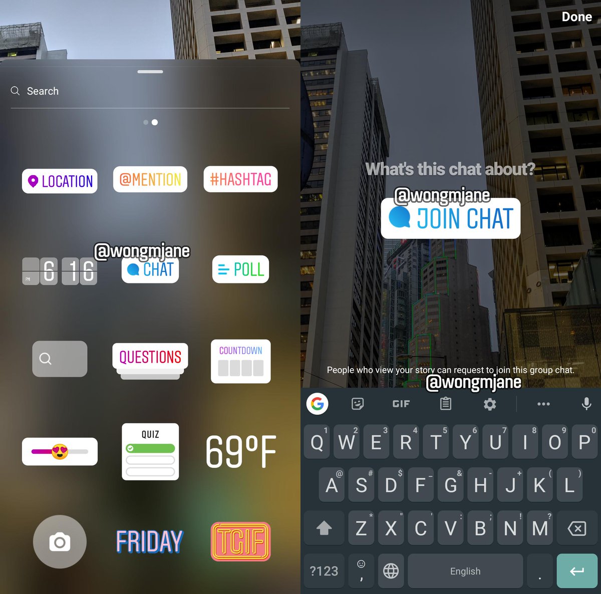 Instagram is working on Chat Sticker,

as stated in the app: "People who view your story can request to join this group chat."