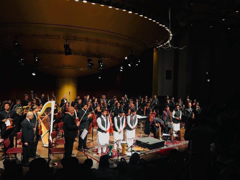 SouthSymphony's tweet photo. #Kashmiri and #Afghan musicians performed together in #Chiragh . I believe this was a historic first for any #Orchestra ..@SouthSymphony @DSarmast @shahfaesal The instruments used were Rabab, Tanpur, Santoor, Tumbaknari and Matka. https://t.co/HuieeOfXvF