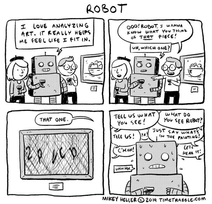 over the last few years i sorta stopped drawing comics. felt bad. but since january i've tried to draw one everyday. today's the 100th comic! feels good. i drew a comic about a robot. 