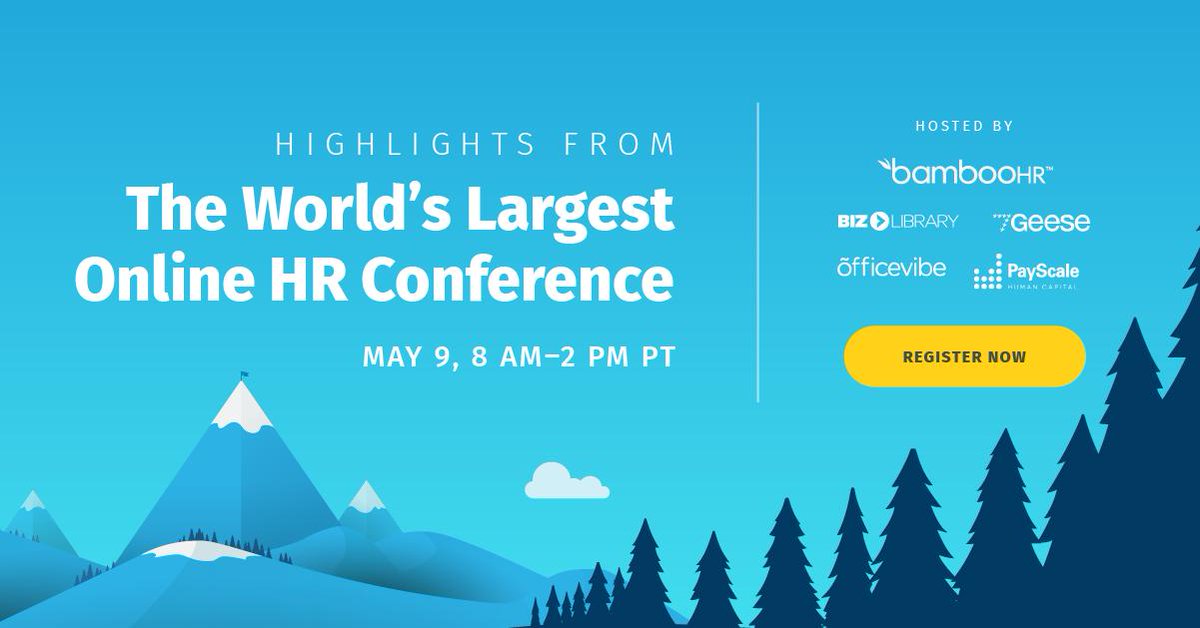 bamboohr's tweet photo. Hey, #HR Twitter peeps! If you missed our #HRVirtual18 conference, you’re in luck! Highlights from the conference will be available next week. Just follow the link to register. https://t.co/SjCpYdsq9a https://t.co/bkxGMoSzKk