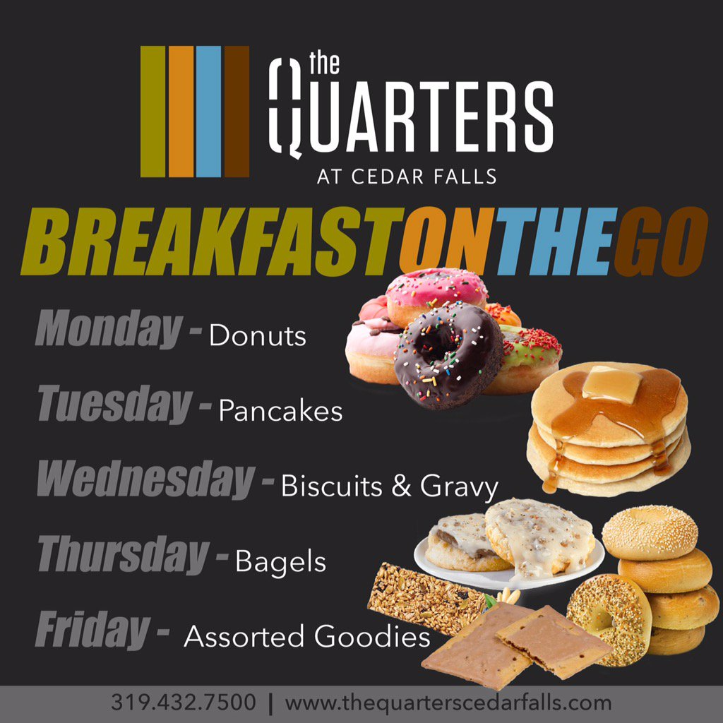 QuartersCF's tweet image. Finals Week Breakfast On The Go!
We will be serving breakfast everyday next week starting at 9 AM!