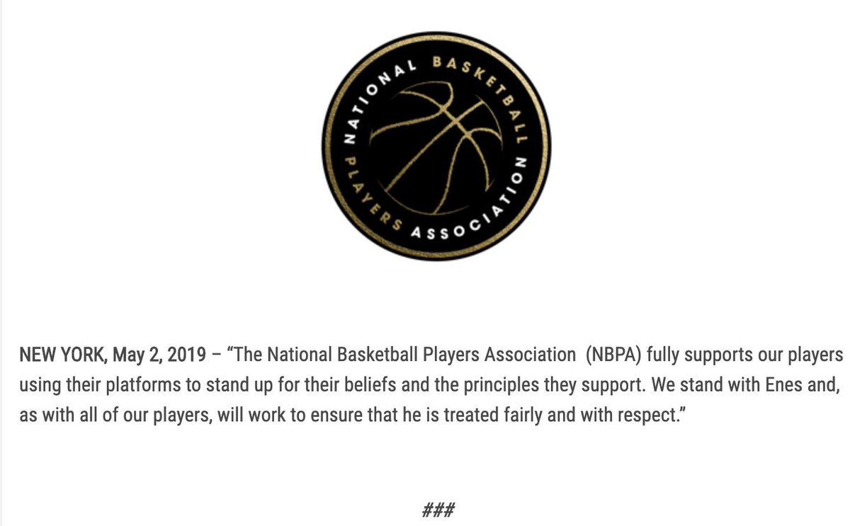 TheNBPA's tweet photo. We will always support our players using their voices and we stand with you @Enes_Kanter: https://t.co/185XvvbWKl https://t.co/TLgYjz53uL