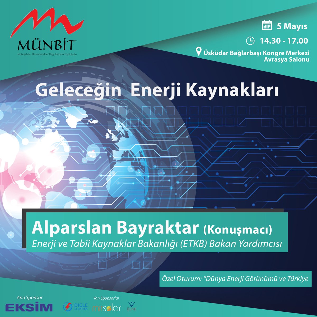 'Geleceğin Enerji Kaynakları' konulu panelimiz 5 Mayıs 2019 Pazar günü Bağlarbaşı Kongre Merkezi'nde. Kayıt olmak için munbit.org/basvuru