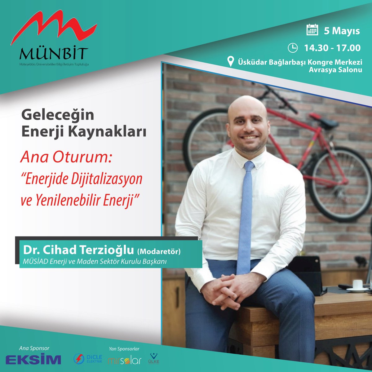 'Geleceğin Enerji Kaynakları' konulu panelimiz 5 Mayıs 2019 Pazar günü Bağlarbaşı Kongre Merkezi'nde. Kayıt olmak için munbit.org/basvuru