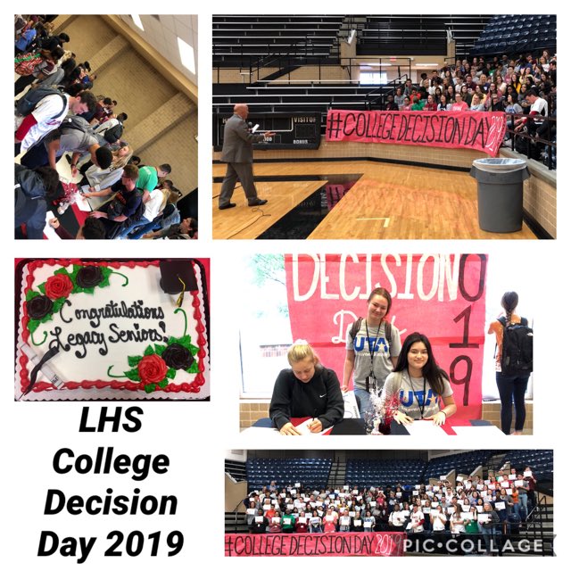 LegacyHighAVID's tweet photo. College Decision Day at Legacy sponsored by inspirED with over 130 students in attendance. School board member Raul Gonzalez was our guest speaker. Super proud of our 2019 seniors! @MISD2College #GenTXDay #ReachHigherTX #BetterMakeRoom #CollegeSigningDay https://t.co/sYP3SXpbZa