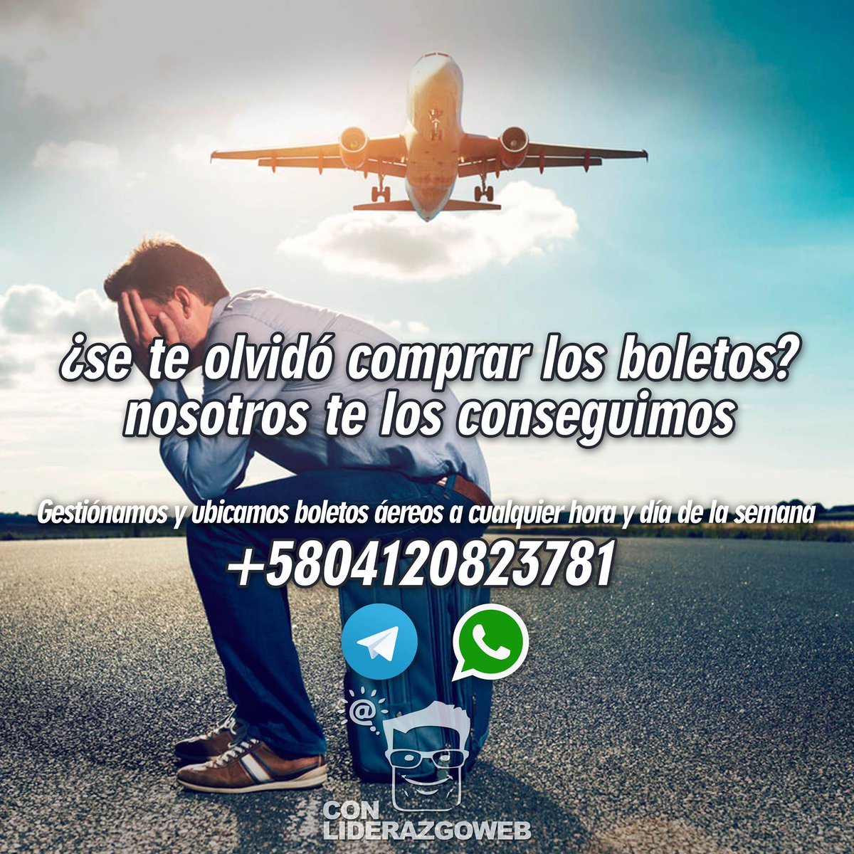 ¿Te dejó el avión? ¿se te olvidaron los boletos? Tu tienes quien te resuelva esos problemas la plataforma <a href="/ConLiderazgoWeb/">conliderazgoweb</a> llama al +5802824551824 o escribe a Telegram o Whatsapp +584120823781 y te enviamos los boletos en línea.

#boletosaereos #MarketingDigital #conliderazgoweb