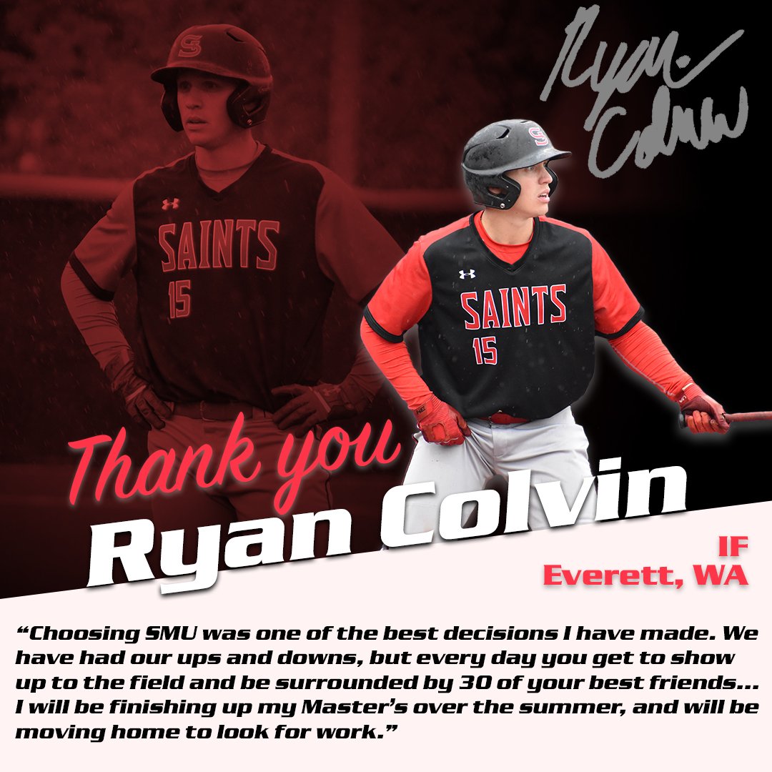 SMUSaints_BB's tweet photo. Today we thank Ryan Colvin! While he has only been here for 3 years, Colvin is already set to graduate and finish his masters this summer! Thank you for an amazing 3 years and good luck in the future! Lets finish this year strong♥️💪🏼 https://t.co/2FIbLfXlG5