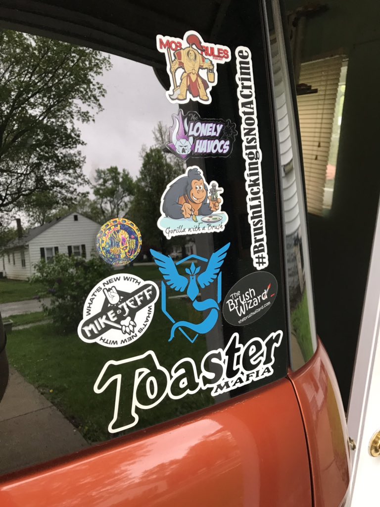 Jodyanna83's tweet image. My stickers from @Painter_Local came today!!!! Thank you so much!!!! I really appreciate it! ❤️ I put one on my car and one on my paint box. #paintingminiatures If there’s anyone else who wants to do a sticker exchange let me know! #stickerexchange