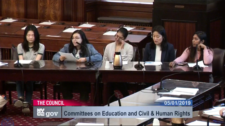 NYCSPHS's tweet photo. In solidarity w/ many youth leaders and educational equity advocates across NYC, @NYCSPHS members testified yesterday in support of #SHSAT reform &amp; for race equity in all our public schools (beyond just specialized HS)
#APA4EdEquity #SHSAT #notyourwedge #notyourcover https://t.co/IL6QajOTsc