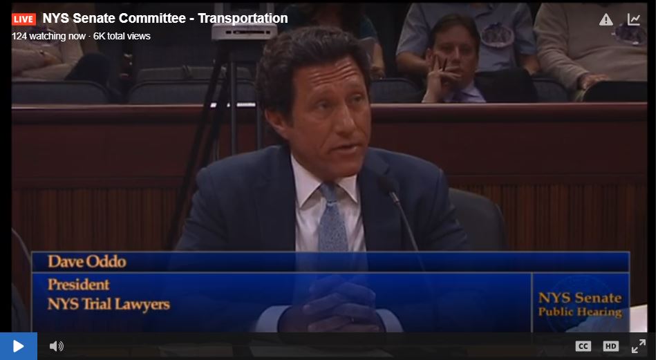 NYSTLA's tweet photo. NYSTLA President @david_oddo testifying on the critical importance of #adequateinsurance for #LimoSafety and #BusSafety @NYSenate Transportation Committee hearing today chaired by @SenKennedy https://t.co/U2Pw6qoP3f