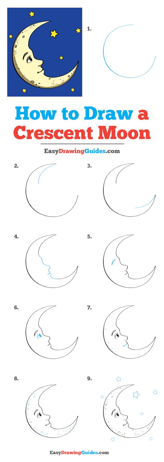 Easy Drawing Guides on Twitter: "A crescent Moon Drawing Lesson. Free