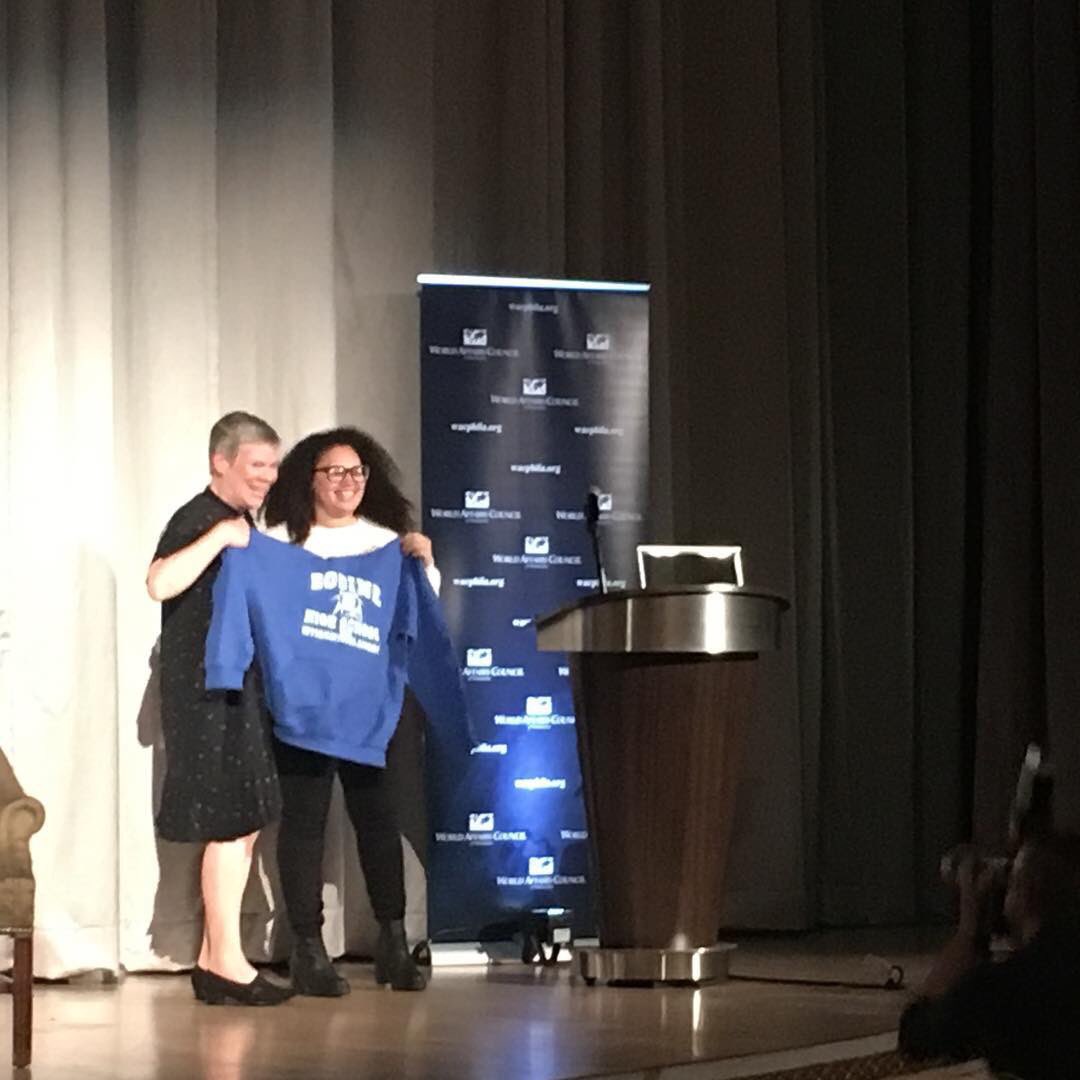 A wonderful celebration of <a href="/wacphila/">World Affairs Council of Philadelphia</a> and NATO’s big 70th anniversaries! Bodine senior Raquel Padin gifts Bodine swag to honoree NATO Deputy  Secretary-General Rose Gottemoeller.