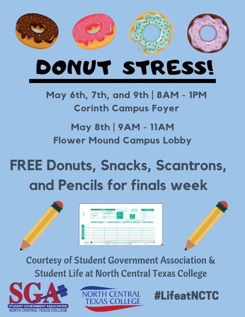 LifeatNCTC's tweet photo. Get FREE doughnuts, snacks, coloring pages, pencils, and scantrons! Courtesy of #NCTCSGA and #LifeatNCTC. See attached photo for more details. https://t.co/AL5Bo5sUPw