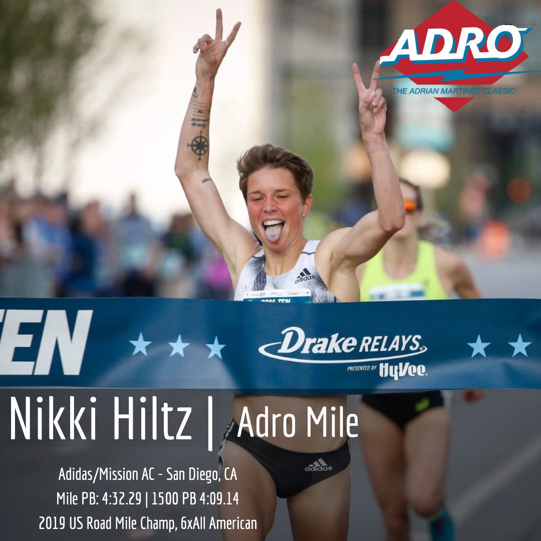We are extremely excited to have Nikki Hiltz competing in the 2019 ADRO Mile! 

With a recent win at the US Road Mile Championships and a 4 second 800m PB of 2:01.37, Nikki is on fire! 

In her last trip to the Bay State, Hiltz won the BAA Road Mile in April.
#Adro2019