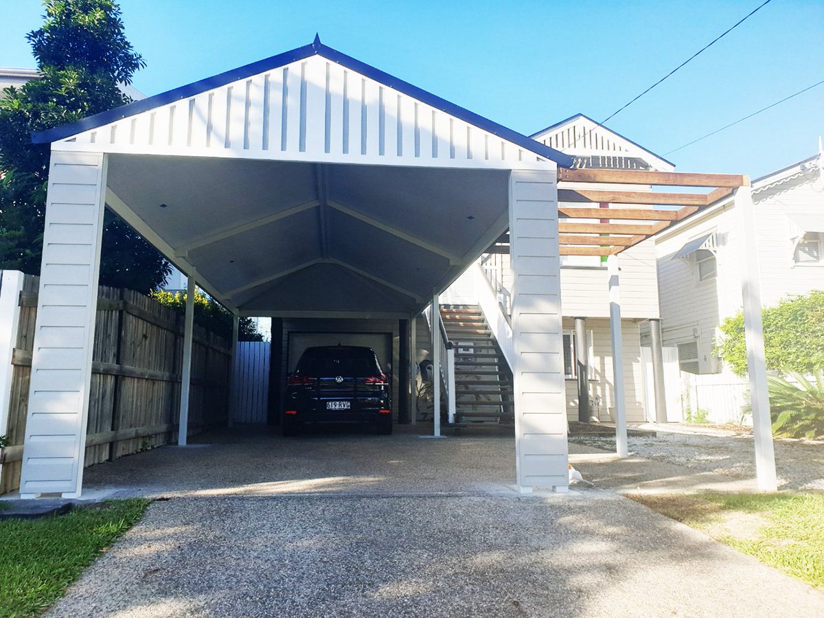Premium Lifestyles On Twitter Gable Pitched Carport Fully Welded And Dulux Powder Coated All Gal Trusses And Beams Weather Board Cladding And A Fibre Cement Sheet With Decorative Cover Strips To Create An